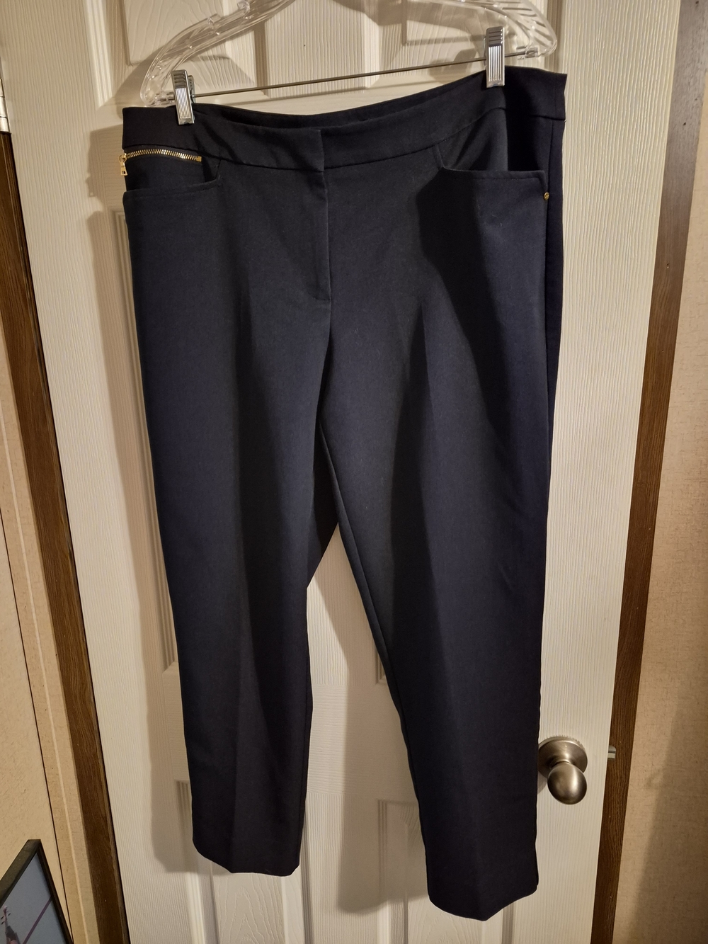 Jones New York Navy Pull-On Crop Pants with Gold Zip Accent